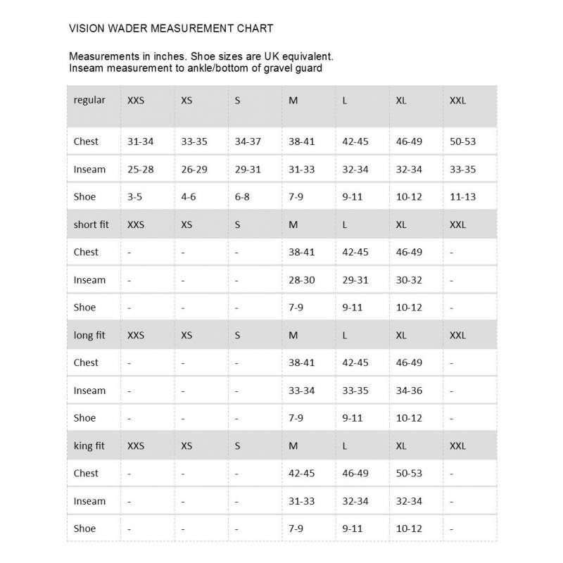Greys Waders Size Chart